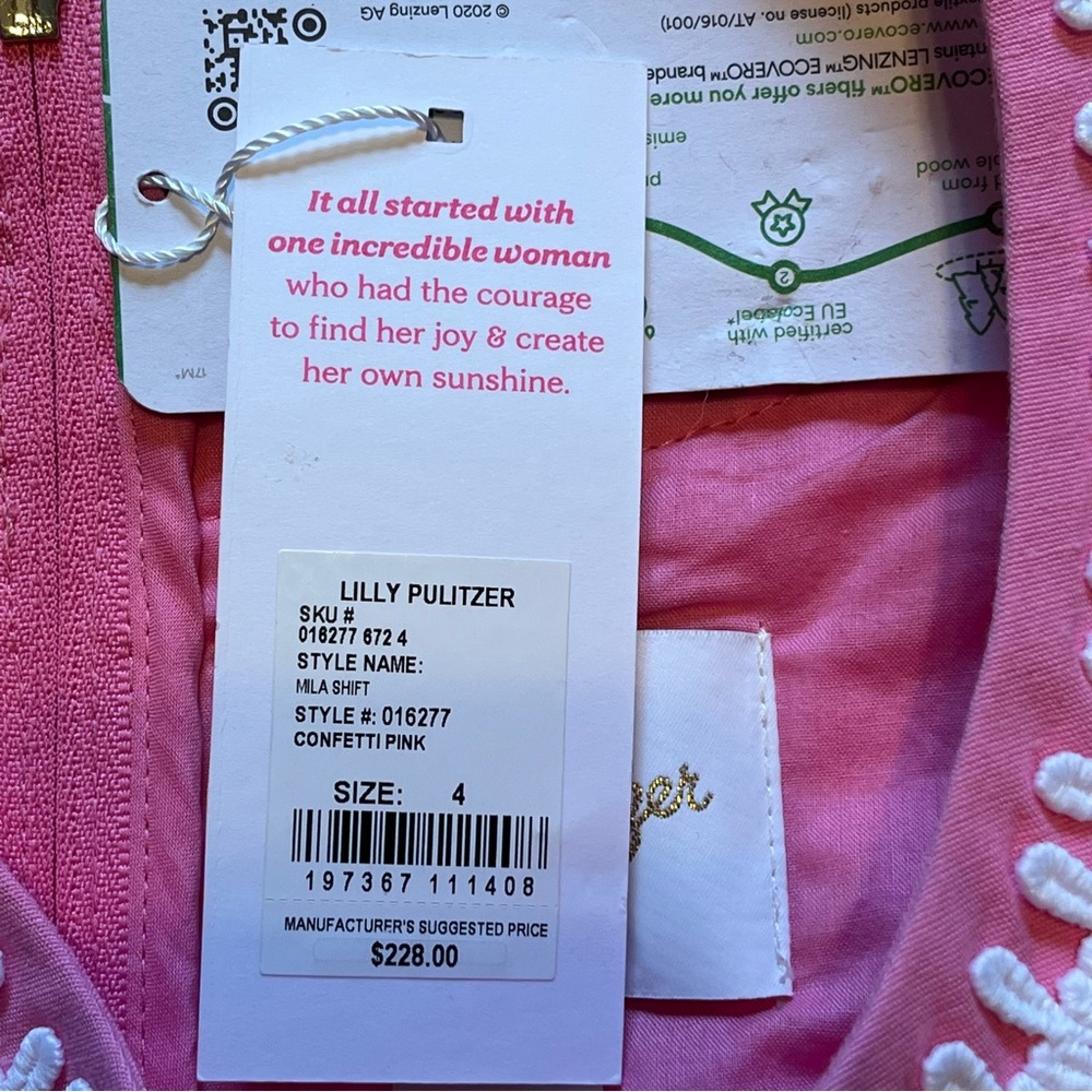 NWT Lilly Pulitzer Mila Shift Dress in Pink & White size four (4) - Picture 6 of 12